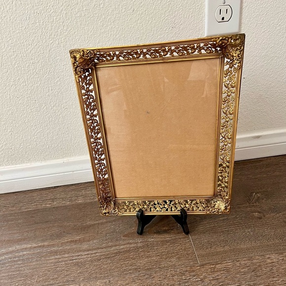 Other - Ornate Gold Metal Picture Frame with Intricate Floral Design 10/11.5 Inches